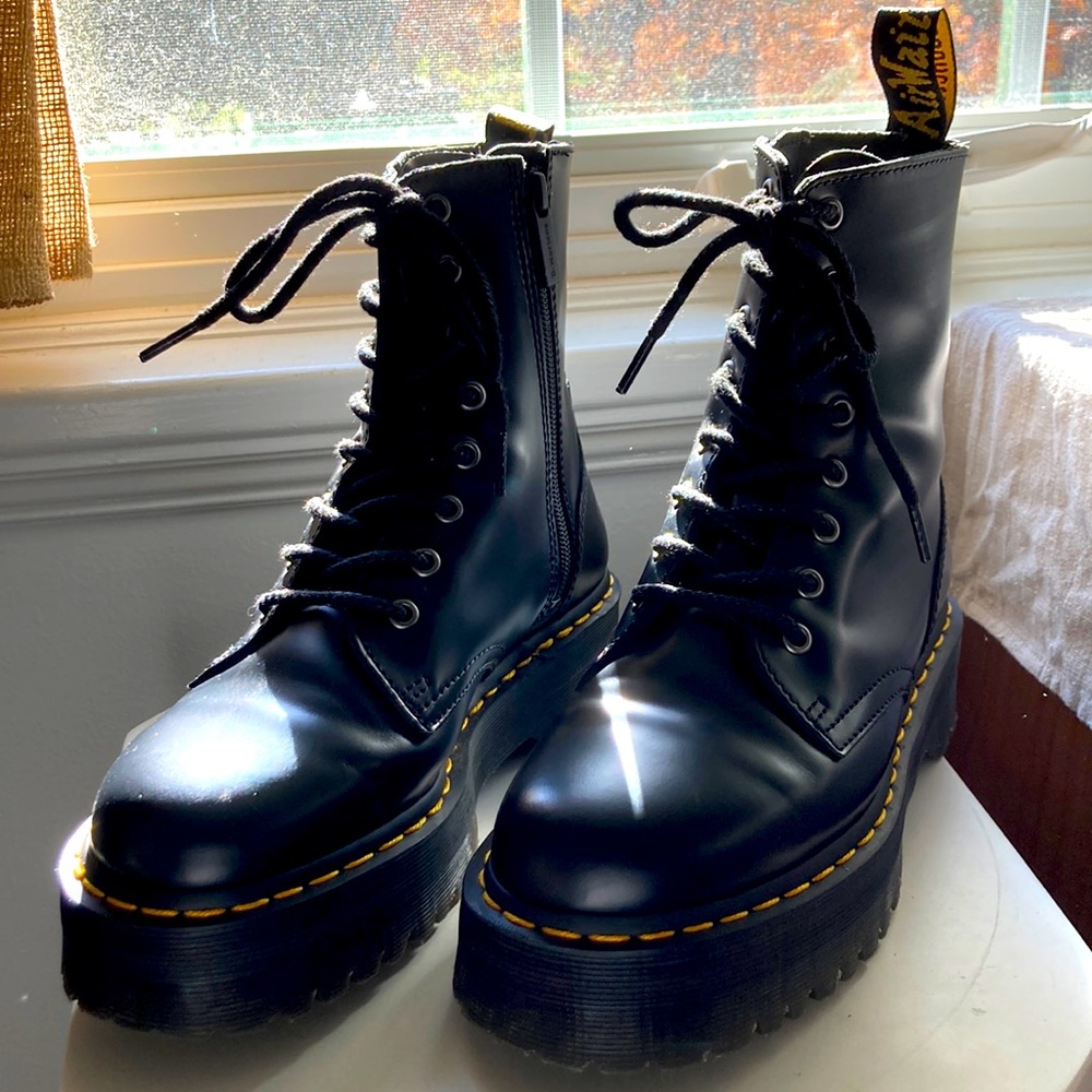 Dr. Martens Jadon Boot Smooth Leather Platforms, black, women’s size 8